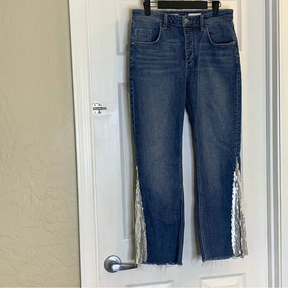 Anthropologie Pilcro High-Rise Sequined Flared Jeans Size 29 - Picture 5 of 12